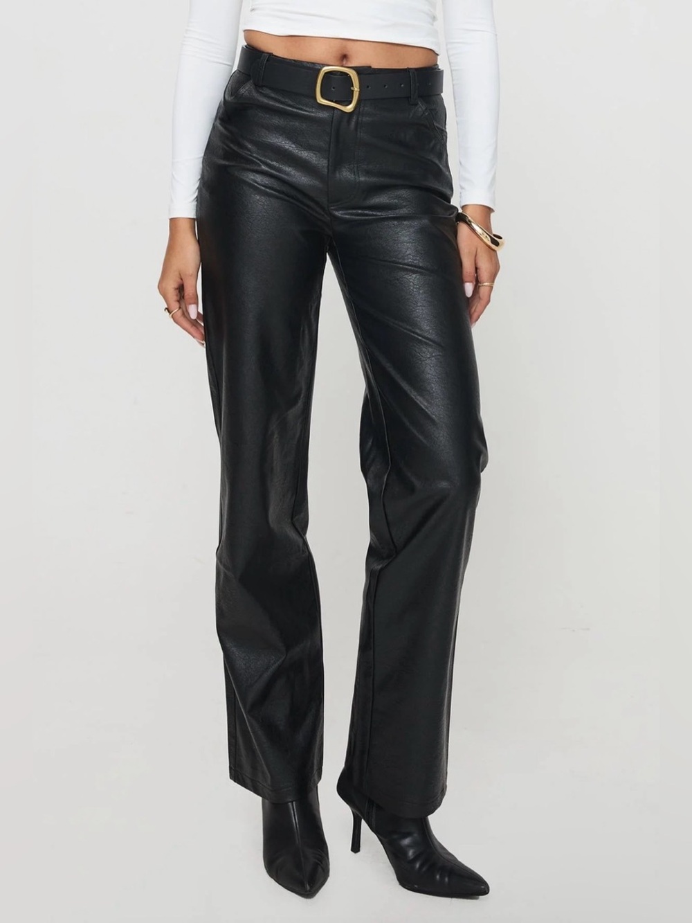 Princess Polly Black Faux Leather Jeans
